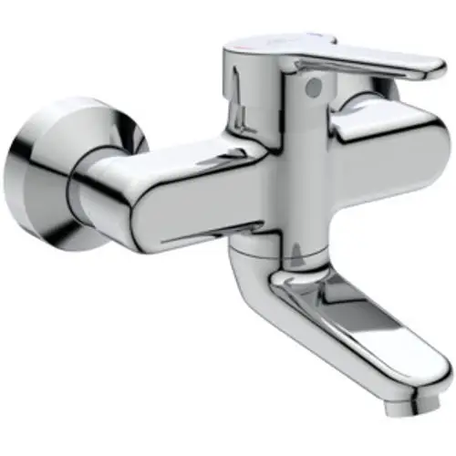 Wandarmatur in Chrom mit einem ergonomischen Griff. Geeignet für den Einsatz in Badezimmern, hergestellt von Ideal Standard.